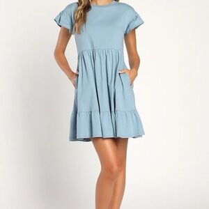 🦋 NWOT Lulus Blue Tiered Dress